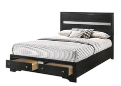 1pc Queen Platform Bed Storage Drawers Shimmering Silver Accent Black Silver Finish Solid Wood