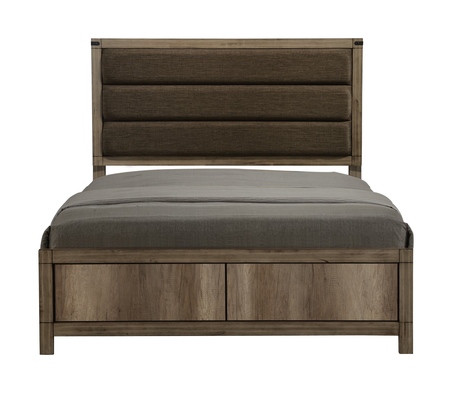 1pc Contemporary Queen Upholstered Low Profile Bed Crisp Vertical Channels Geometric Element Weathered Gray Finish Rustic