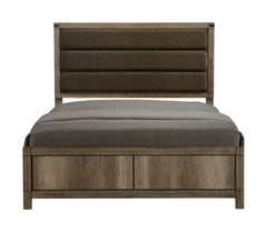 1pc Contemporary Queen Upholstered Low Profile Bed Crisp Vertical Channels Geometric Element Weathered Gray Finish Rustic