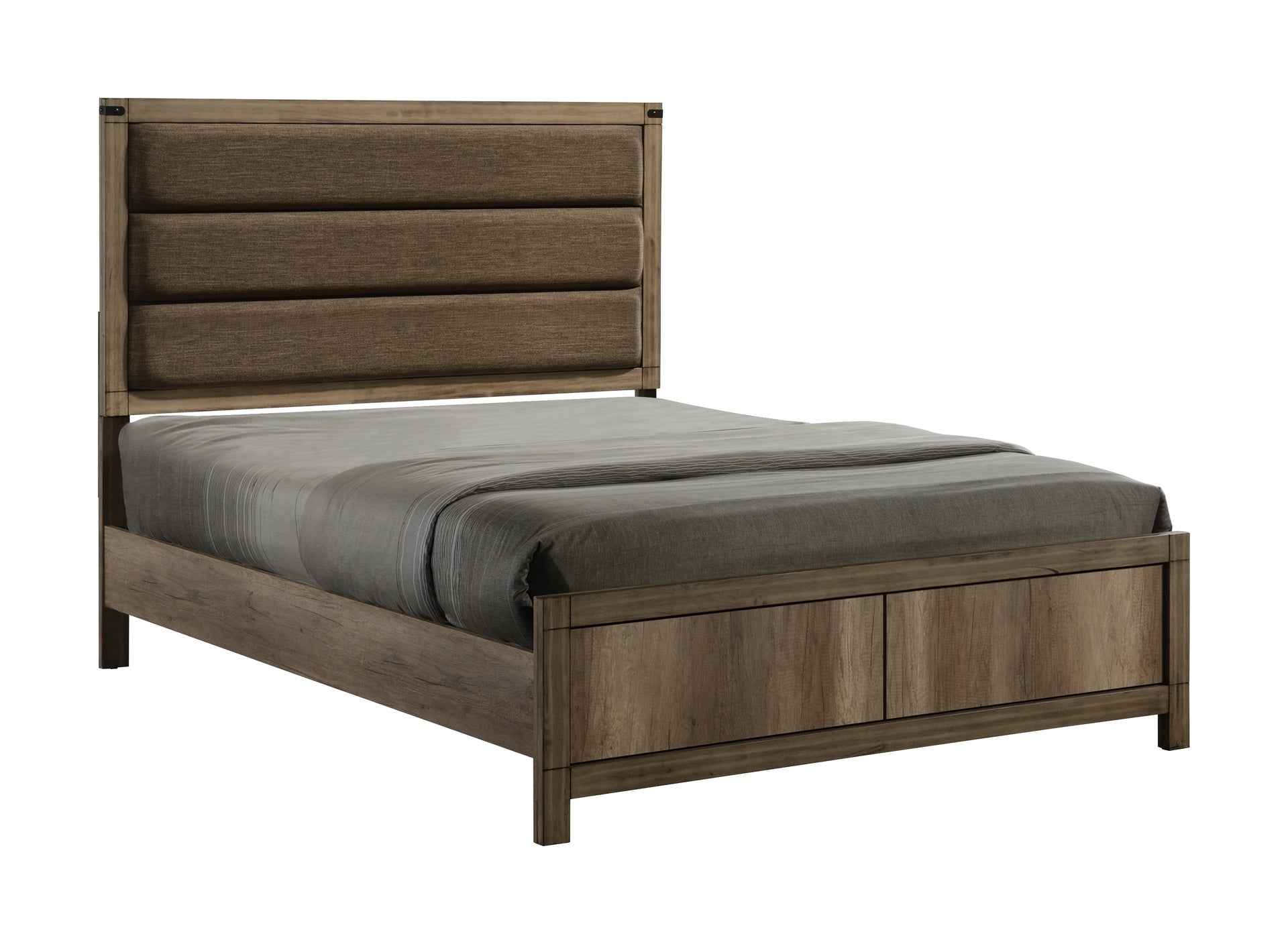 1pc Contemporary Queen Upholstered Low Profile Bed Crisp Vertical Channels Geometric Element Weathered Gray Finish Rustic