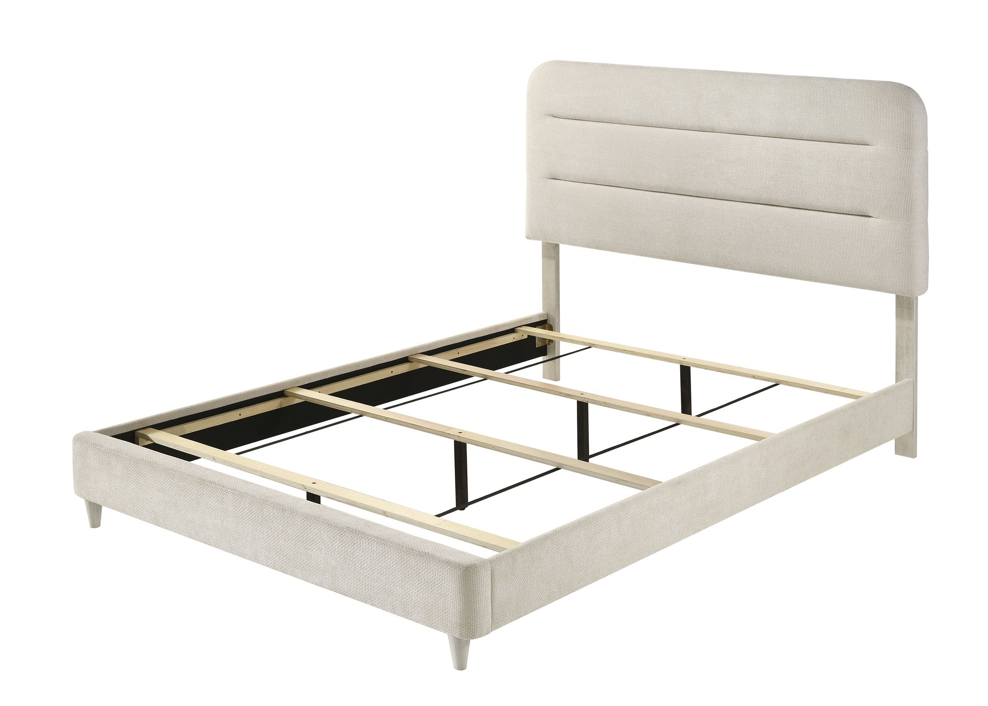 Plush Upholstered Design 1pc Queen Size Panel Bed Sleek Lines Neutral Palette Beautiful Bedroom Furniture Antique White