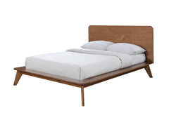 Walnut Color Queen Size Bed Solid wood Veneer 1pc Platform Bedframe Mattress Ready Mid-Century Modern Style