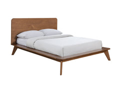Walnut Color Queen Size Bed Solid wood Veneer 1pc Platform Bedframe Mattress Ready Mid-Century Modern Style