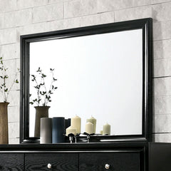 Black Color Dresser w Mirror Set Hidden Jewelry Drawer English Dovetail Silver Accents Round Knobs Bedroom Furniture