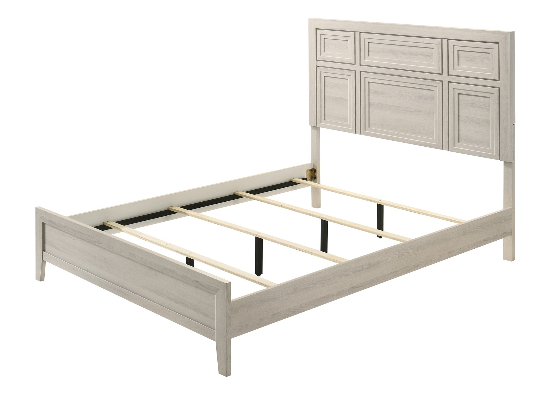 1pc Antique White Queen Size Panel Bed Recessed Design Wooden Bedroom Furniture