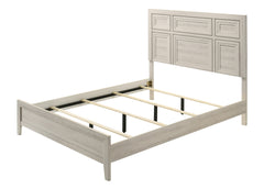 1pc Antique White Queen Size Panel Bed Recessed Design Wooden Bedroom Furniture