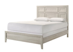 1pc Antique White Queen Size Panel Bed Recessed Design Wooden Bedroom Furniture