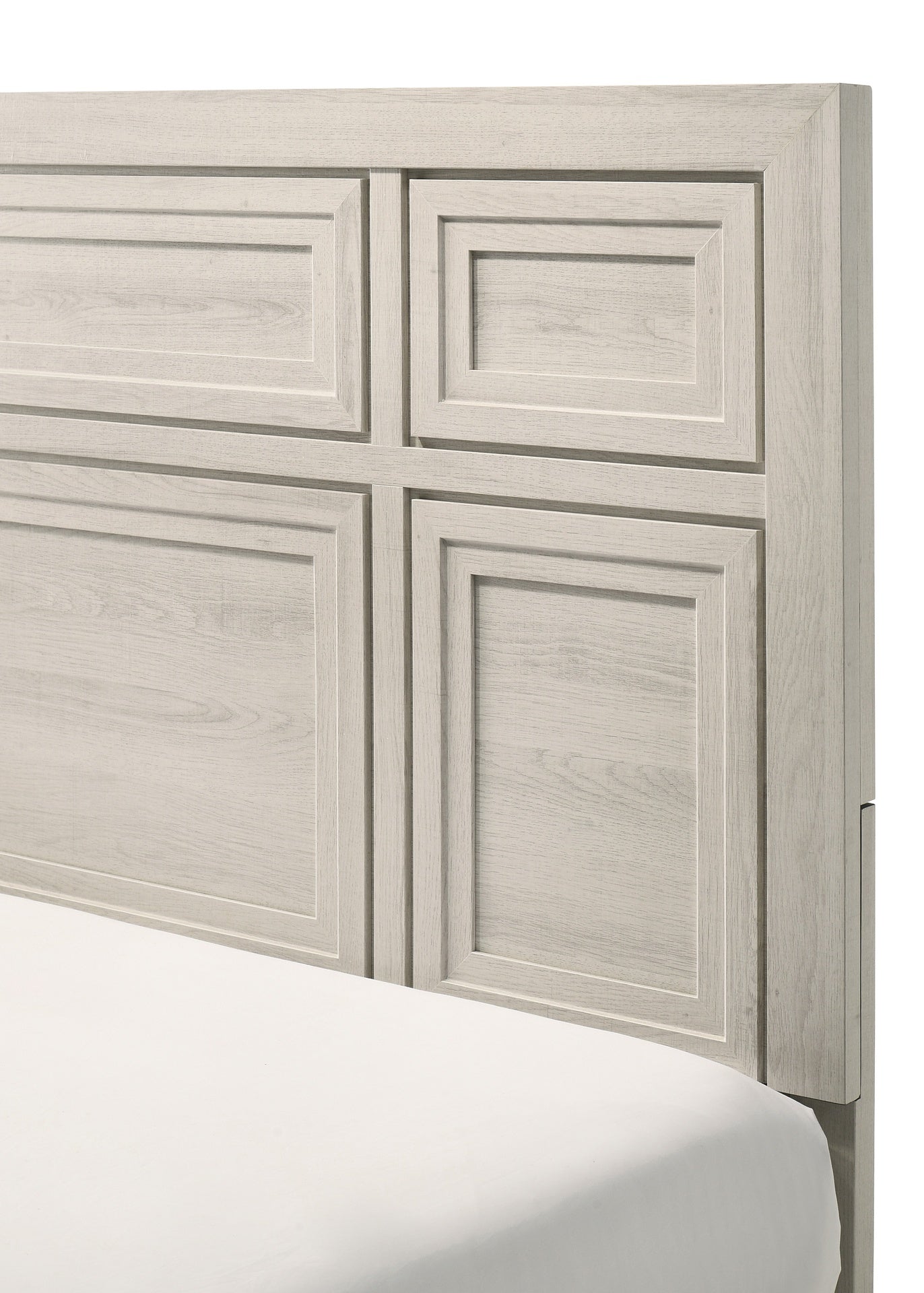1pc Antique White Queen Size Panel Bed Recessed Design Wooden Bedroom Furniture