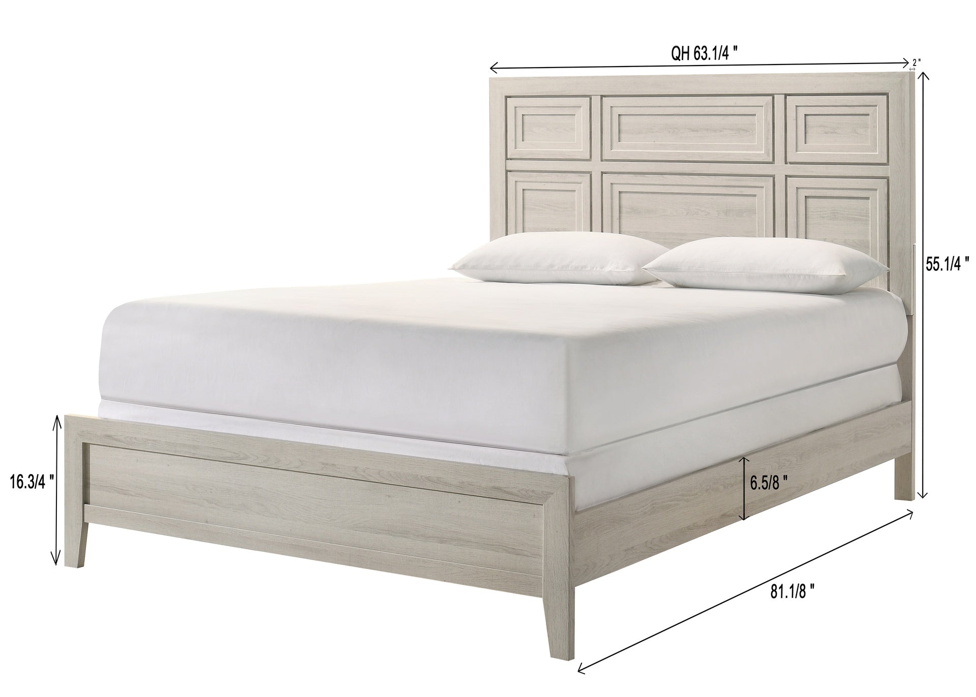 1pc Antique White Queen Size Panel Bed Recessed Design Wooden Bedroom Furniture