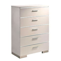 1pc Chest Contemporary Style Five Drawers Chrome Accents High Gloss Coating White And Chrome Finish Bedroom
