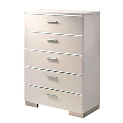1pc Chest Contemporary Style Five Drawers Chrome Accents High Gloss Coating White And Chrome Finish Bedroom