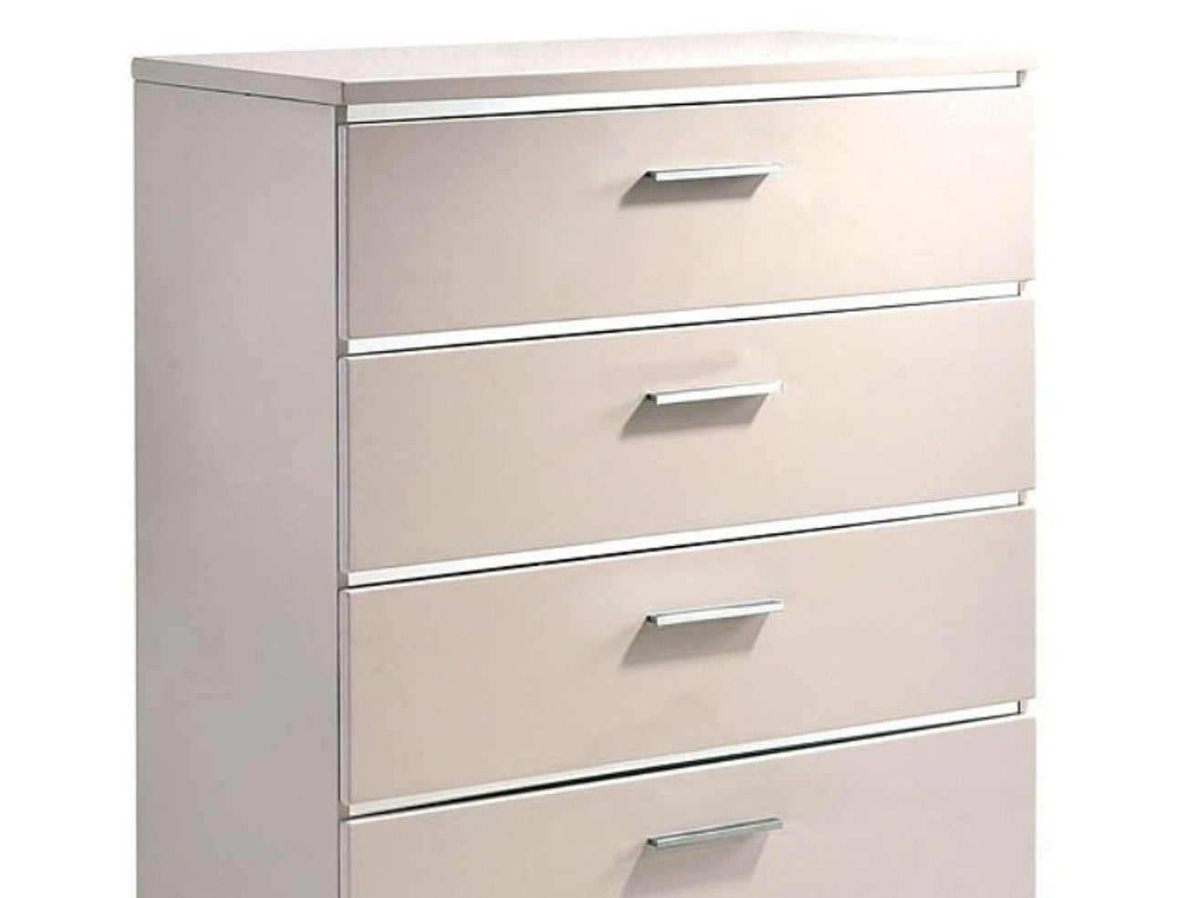 1pc Chest Contemporary Style Five Drawers Chrome Accents High Gloss Coating White And Chrome Finish Bedroom