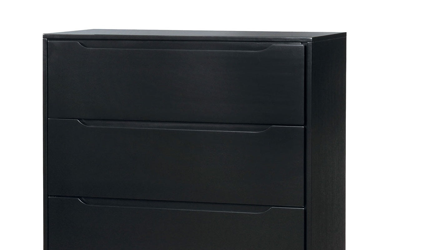 Black Finish Modern Mid-Century Chest 4-Drawers Recessed Handle Tapered Round Legs