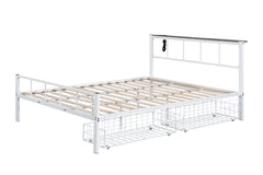 Contemporary Style Queen Size Metal Bed With Underbed Storage Mattress Ready USB Outlet On Head Board With Full Metal Structure White Finish