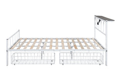 Contemporary Style Queen Size Metal Bed With Underbed Storage Mattress Ready USB Outlet On Head Board With Full Metal Structure White Finish