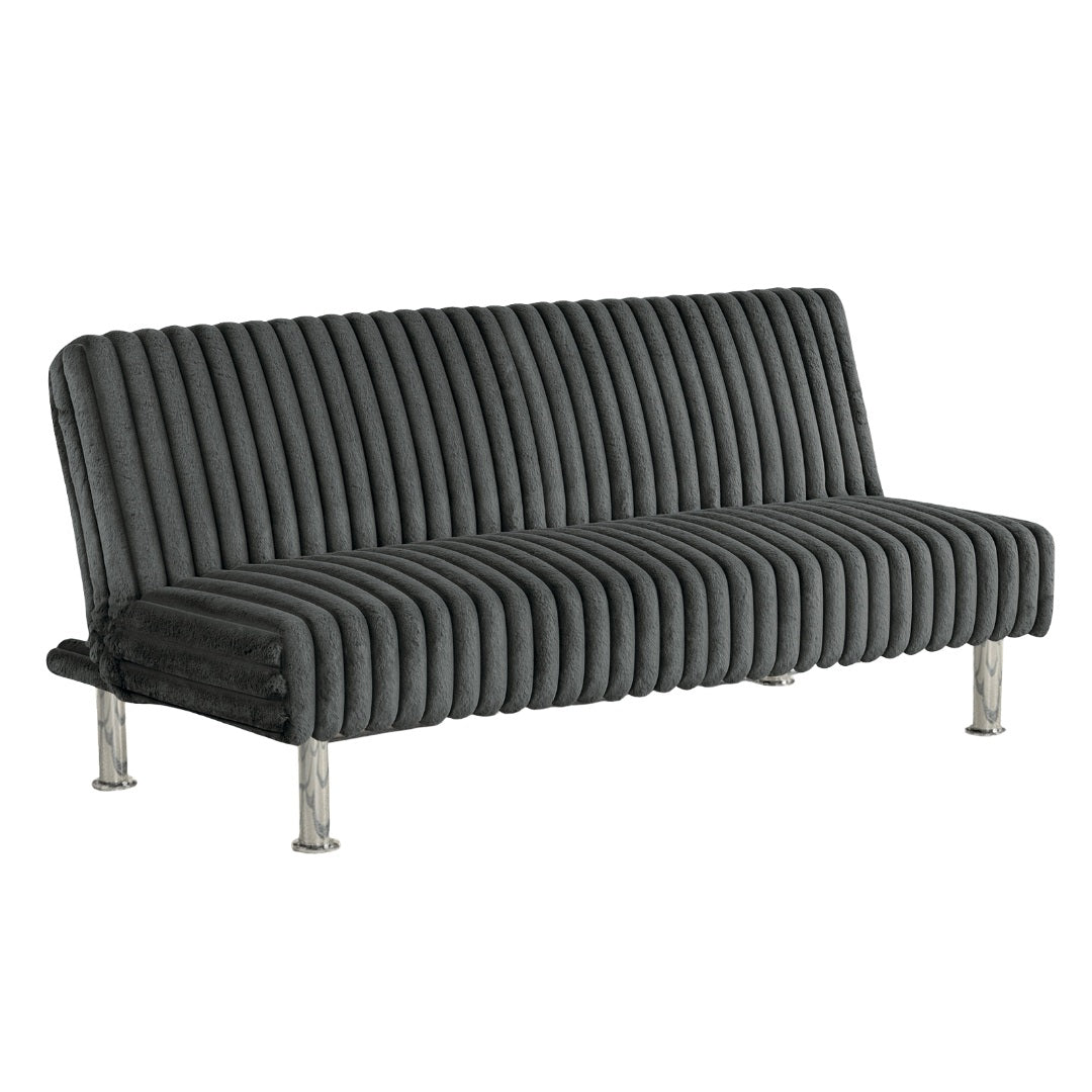 Charcoal Finish Contemporary Style Futon Sofa Easily Convert Into Bed With Extra Back Support Hidden Leg Chrome Color Base Legs