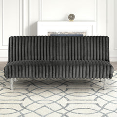 Charcoal Finish Contemporary Style Futon Sofa Easily Convert Into Bed With Extra Back Support Hidden Leg Chrome Color Base Legs