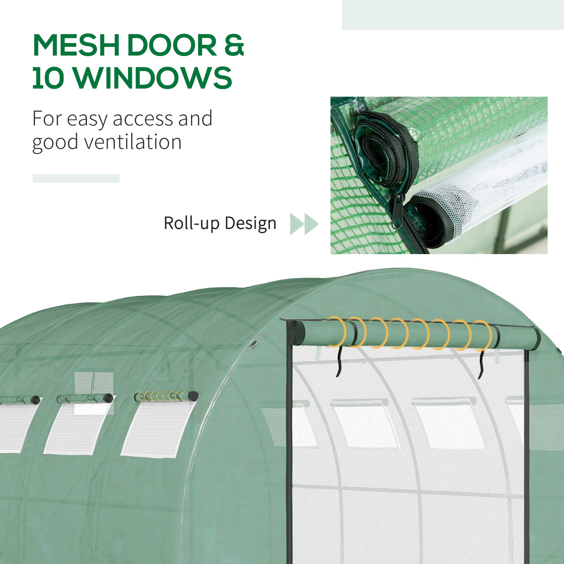 Outsunny 13' x 10' x 6.5' Walk-in Tunnel Greenhouse with 2 Zippered Mesh Doors & 10 Mesh Windows, Upgraded Gardening Plant Hot House with Galvanized Steel Hoops, Green