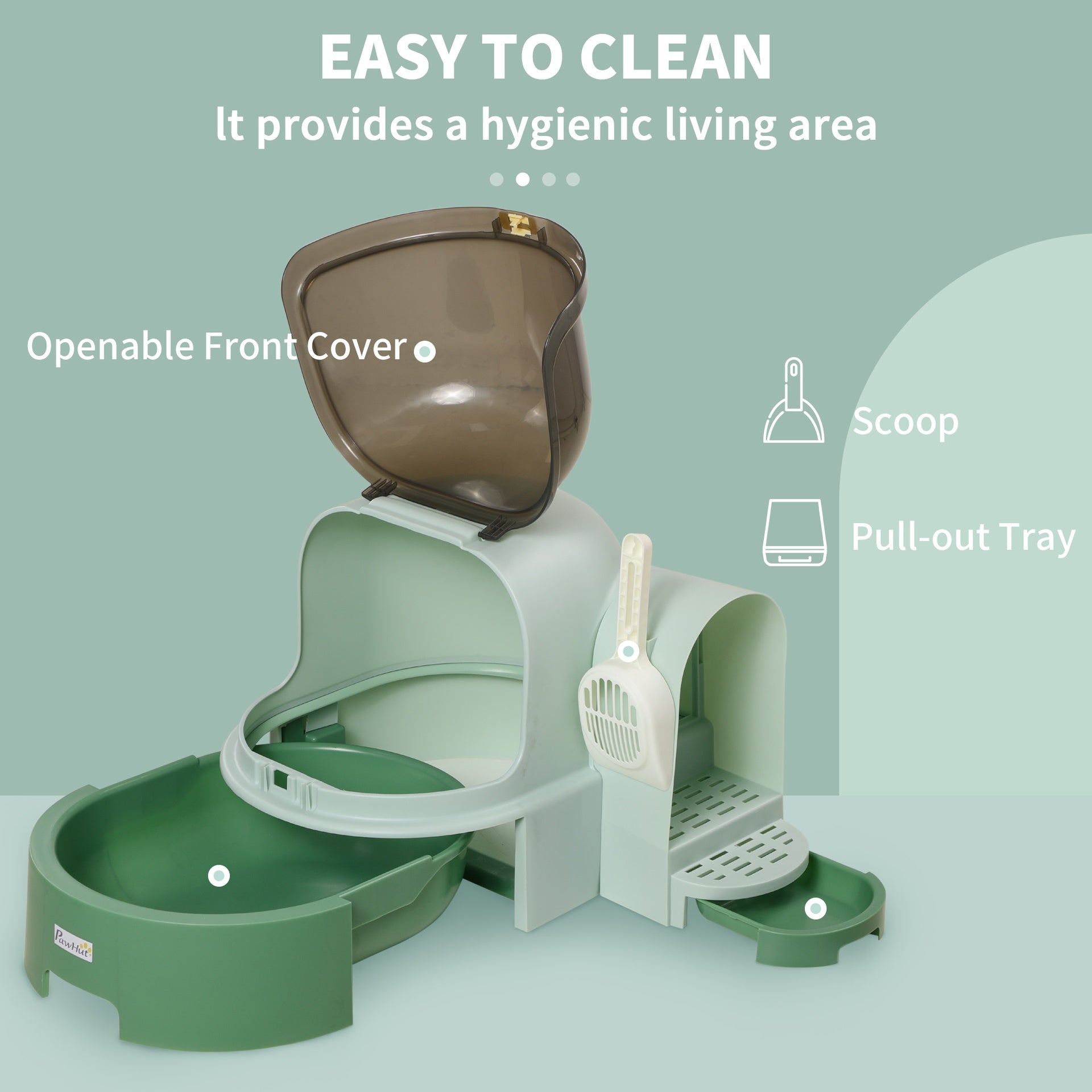 PawHut Cat Litter Box with Lid, Covered Litter Box, Easy to Clean & Open Including Openable Front Cover, Litter Scoop, Green