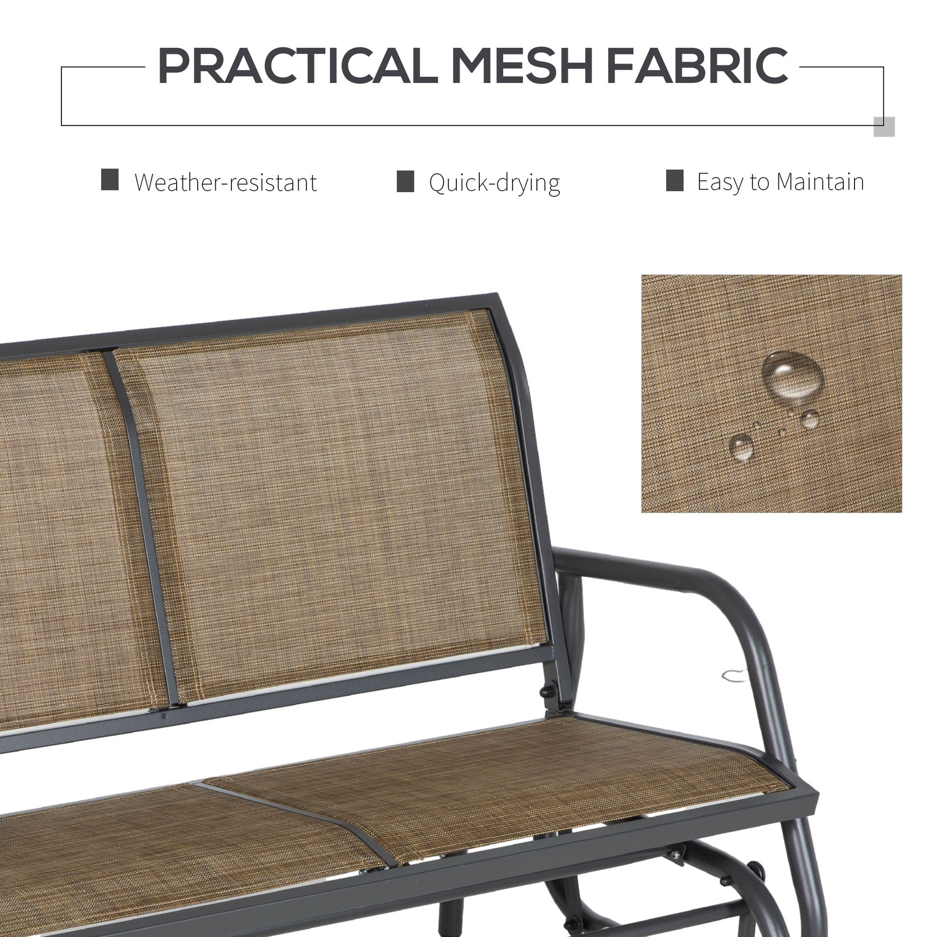 Outsunny 2-Person Outdoor Glider Bench, Patio Double Swing Rocking Chair Loveseat w/Powder Coated Steel Frame for Backyard Garden Porch, Light Mixed Brown