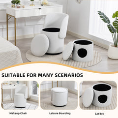 Stylish Upholstered Barrel Chair: 360° Swivel Vanity Stool for Bedroom & Dining Chair, Built-in Storage, Soft Padded Accent Seat, Multi-Functional for Dressing/Dining, Free Cat Bed Stool Included,