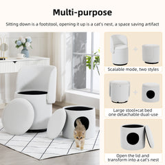 Stylish Upholstered Barrel Chair: 360° Swivel Vanity Stool for Bedroom & Dining Chair, Built-in Storage, Soft Padded Accent Seat, Multi-Functional for Dressing/Dining, Free Cat Bed Stool Included,