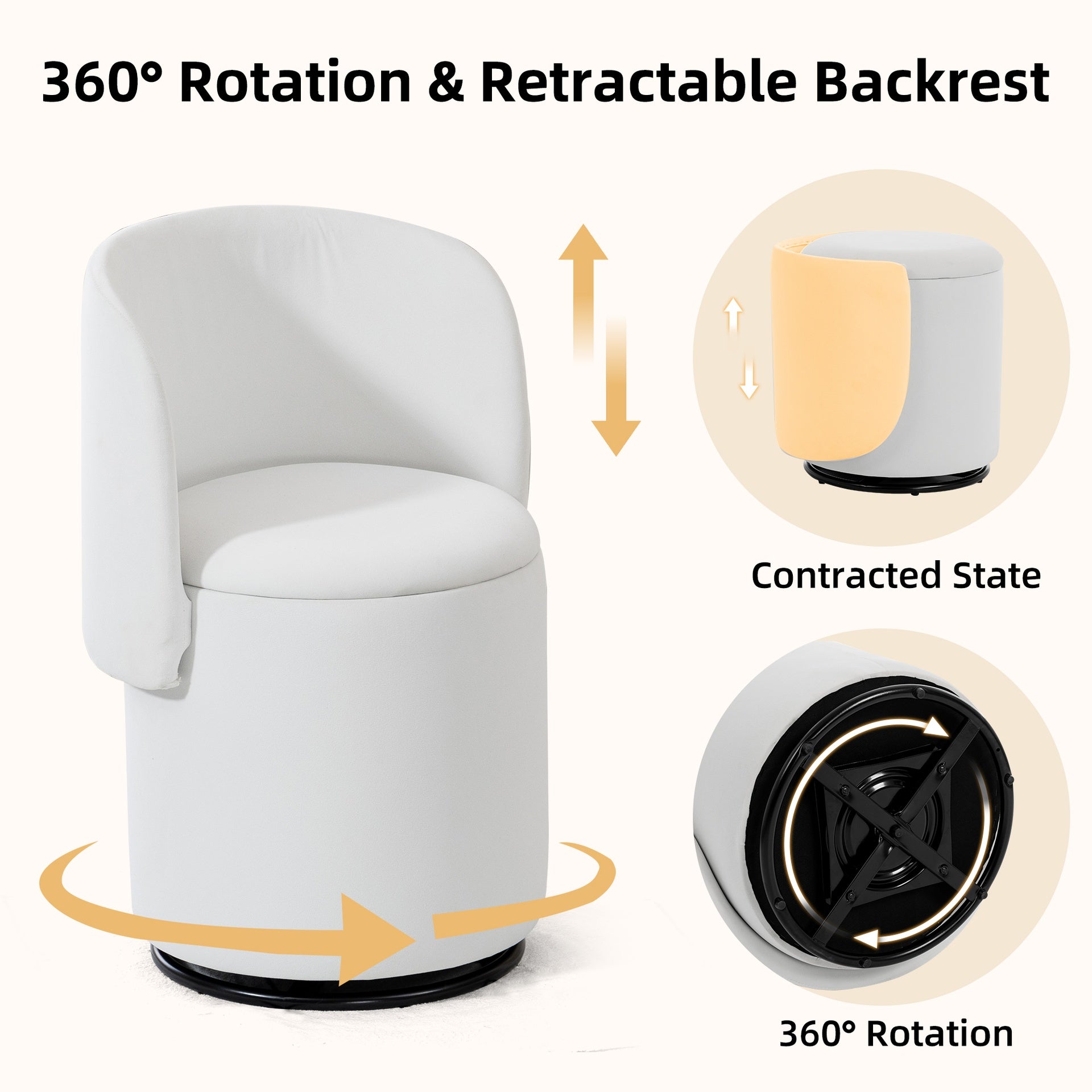 Stylish Upholstered Barrel Chair: 360° Swivel Vanity Stool for Bedroom & Dining Chair, Built-in Storage, Soft Padded Accent Seat, Multi-Functional for Dressing/Dining, Free Cat Bed Stool Included,