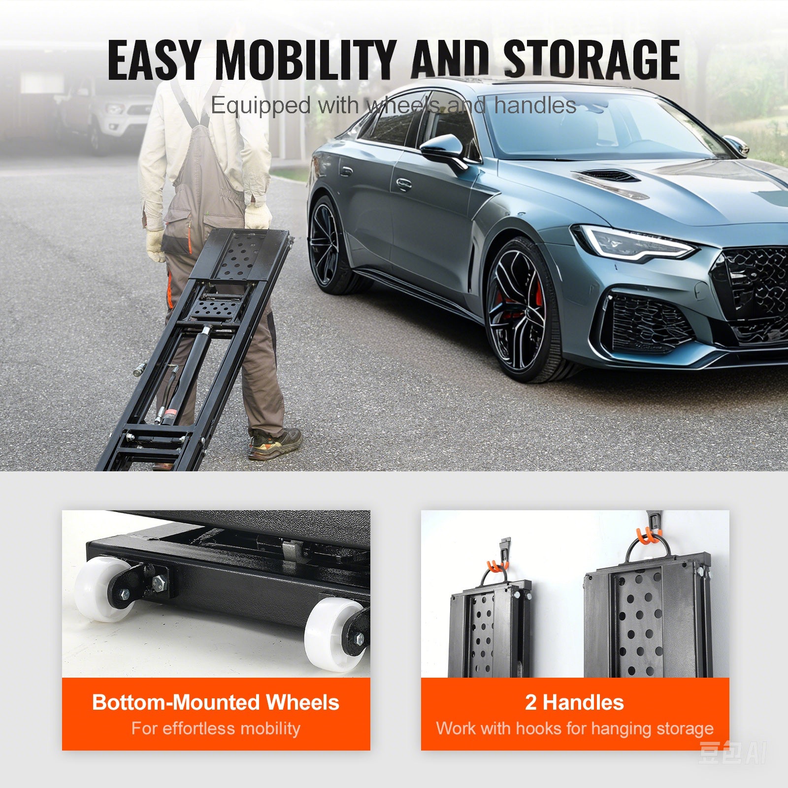 Car Lift, 25.6" Max. Height, 5,000 LBS Capacity Portable Car Lift, with Extended-Length Plates, Heavy-duty Carbon Steel Truck Lift with 120V Power Unit, Auto Car Jack Lifts for Home Garage Shop