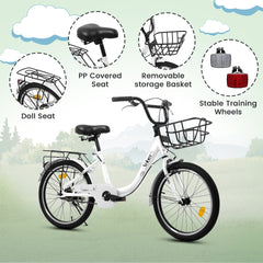 A20182  20 Inch Kids Bike for Boys & Girls, Children's Bicycle with Coaster Brake & V-Brake, 1-Speed, Chain Guard & Rear Rack, Lightweight Steel Frame (Pink, Green, Purple, White)