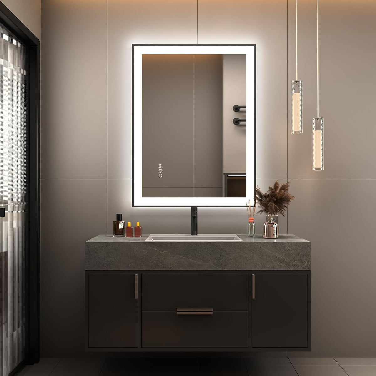 LED Bathroom Mirror 28 x 20 Inches with Front and Backlit,Anti-Fog,3 Colors and Dimmable Light,Tempered Glass