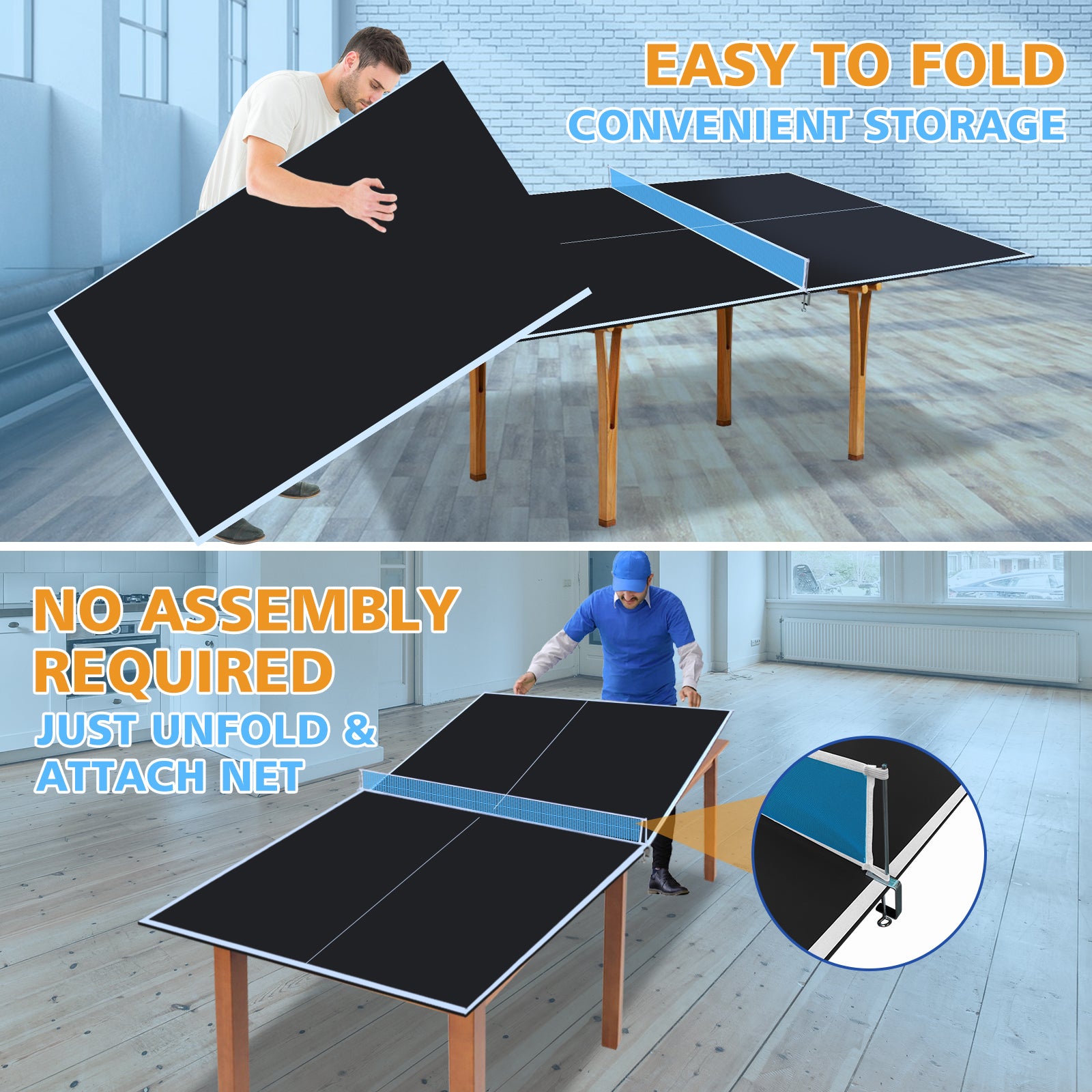 8.5ft Black Mid-Size Ping Pong Conversion Top Foldable & Portable Table Tennis Table Top for Indoor Games