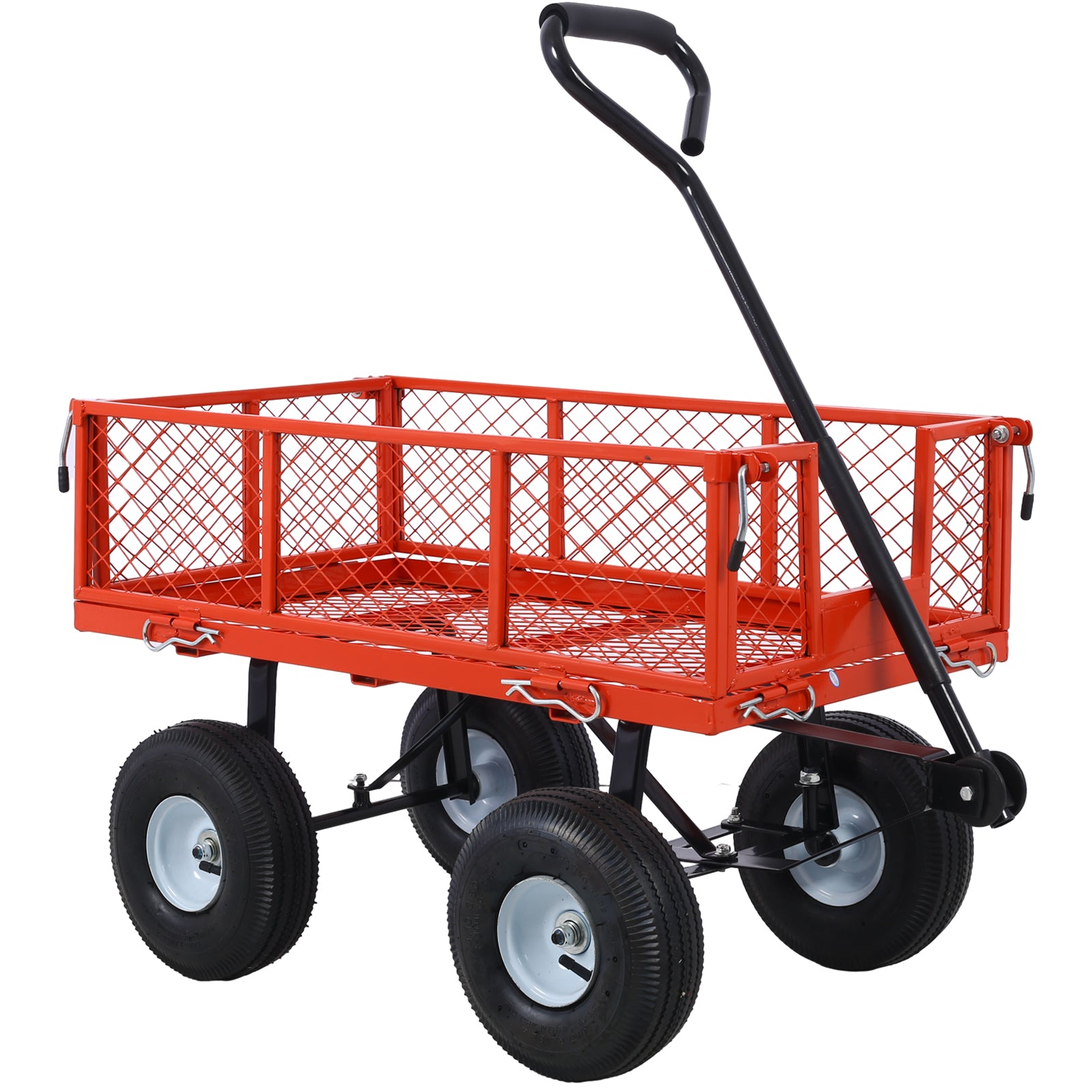 Steel Garden Cart, Steel Mesh Removable Sides, 3 cu ft, 550 lb Capacity, red