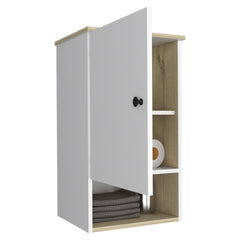 Medicine Single Door Cabinet 28" H, One Shelf, Two Interior Shelves, Light Oak / White