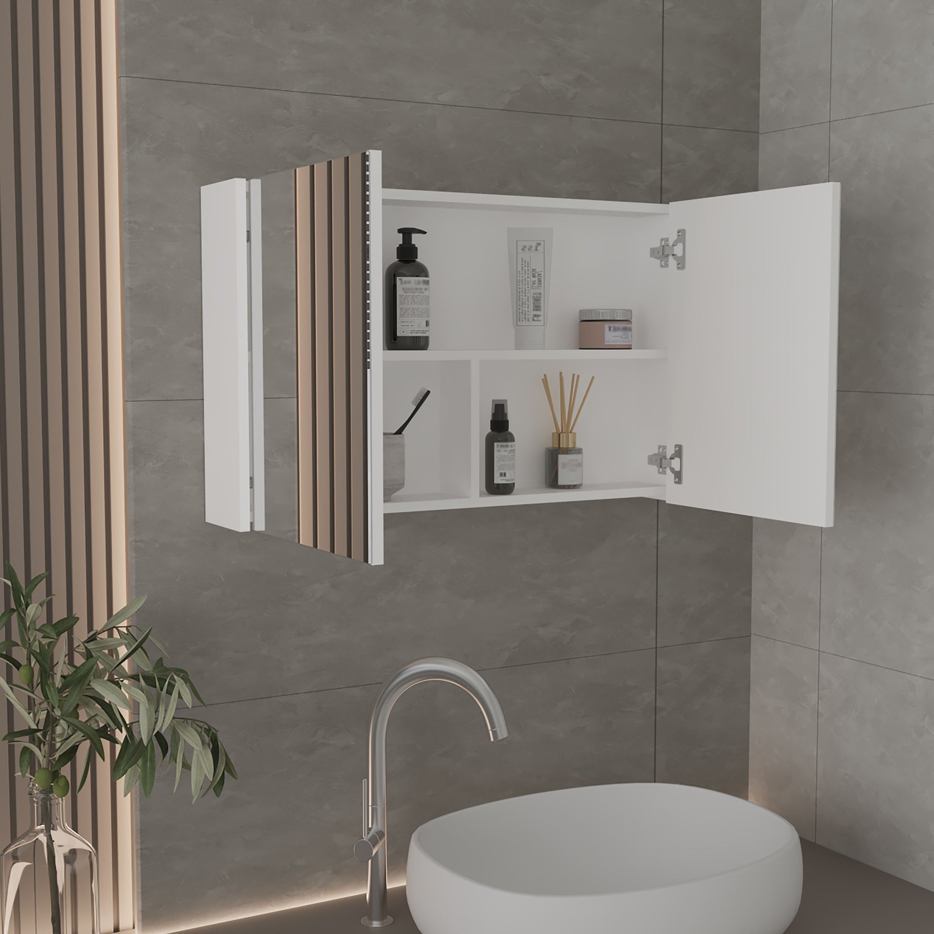 Medicine Cabinet 19.70" H, with 2 Doors, 3 Shelves, 2 Mirrors, White