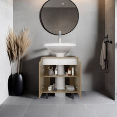 Under Sink Storage 24.8" H, 2 Doors, 2 Shelves, 4 Legs, Natural Oak - Bathroom