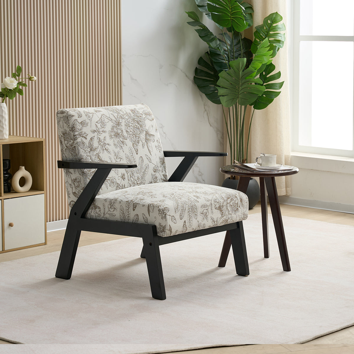Mid-Century Modern Lounge Armchair -Seat Cushion - for Living Room, Study(Beige+Grey)