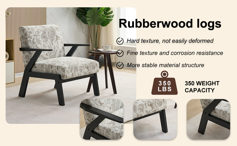 Mid-Century Modern Lounge Armchair -Seat Cushion - for Living Room, Study(Beige+Grey)