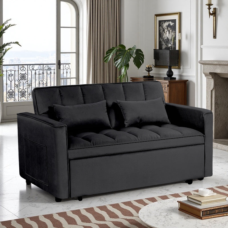 Modern 2-Seater Sofa, 54" Pull-Out Sleeper Sofa Bed for Living Room, Black