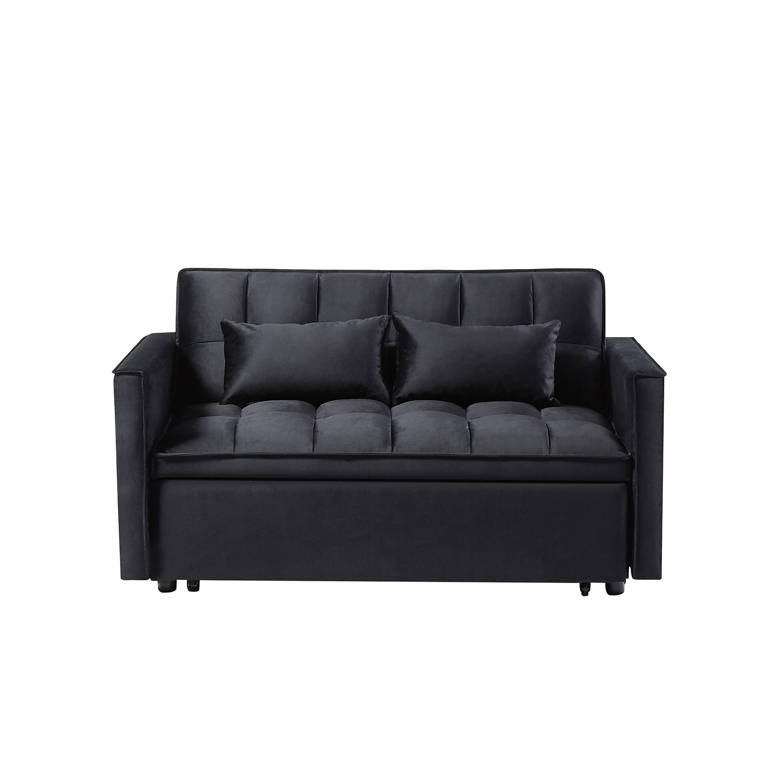 Modern 2-Seater Sofa, 54" Pull-Out Sleeper Sofa Bed for Living Room, Black
