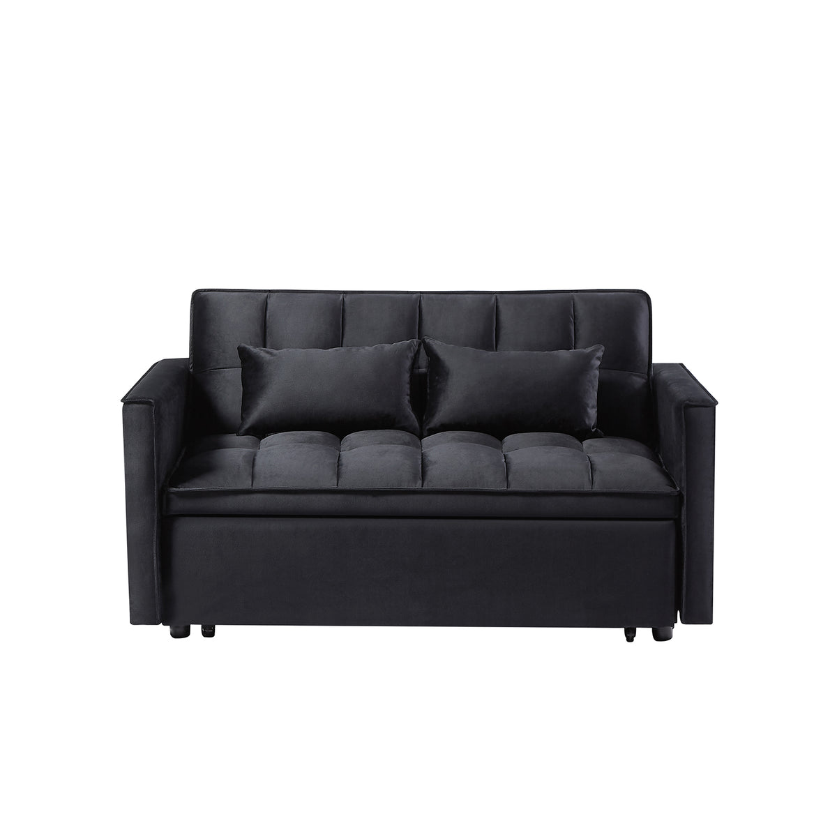 Modern 2-Seater Sofa, 54" Pull-Out Sleeper Sofa Bed for Living Room, Black