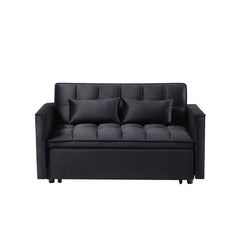 Modern 2-Seater Sofa, 54" Pull-Out Sleeper Sofa Bed for Living Room, Black