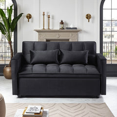 Modern 2-Seater Sofa, 54" Pull-Out Sleeper Sofa Bed for Living Room, Black