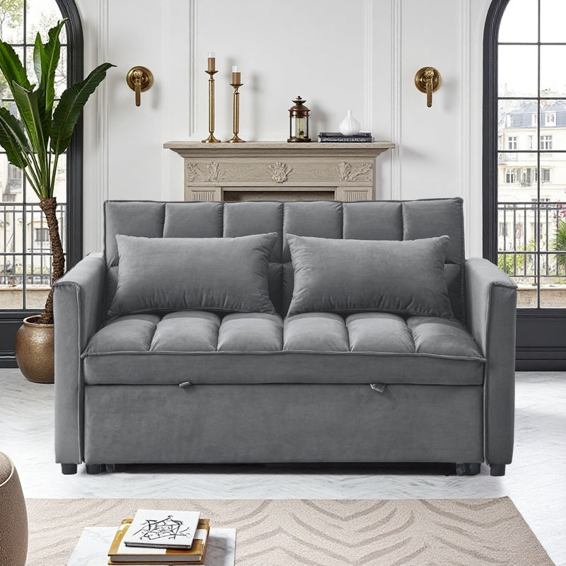 Modern 2-Seater Sofa, 54" Pull-Out Sleeper Sofa Bed for Living Room, Dark Gray