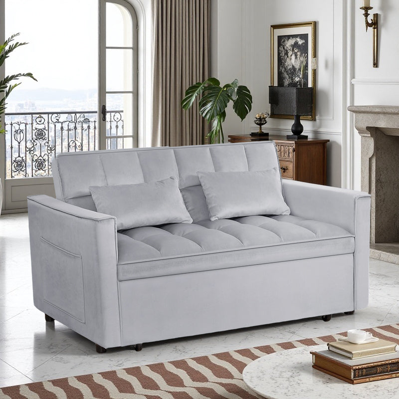 Modern 2-Seater Sofa, 54" Pull-Out Sleeper Sofa Bed for Living Room, Light Grey