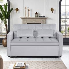 Modern 2-Seater Sofa, 54" Pull-Out Sleeper Sofa Bed for Living Room, Light Grey