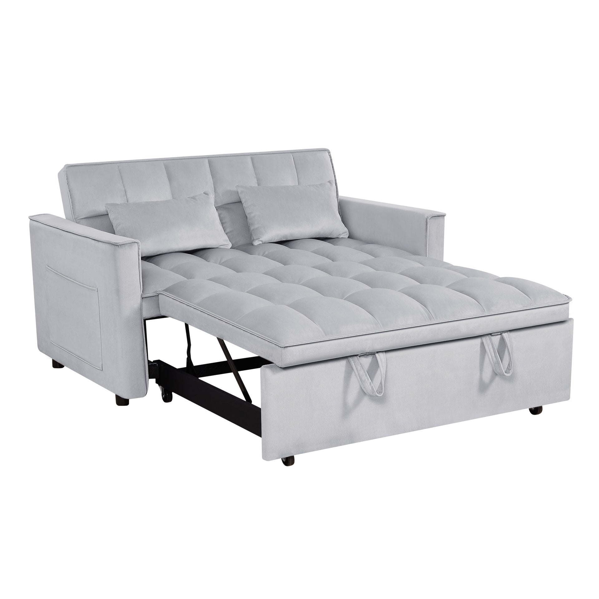 Modern 2-Seater Sofa, 54" Pull-Out Sleeper Sofa Bed for Living Room, Light Grey