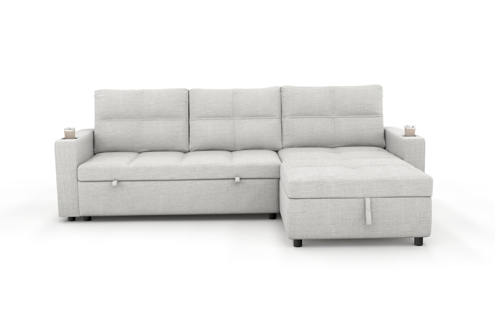 Convertible Fabric Sofa Bed, Pullout Sectional Sleeper Sofa Couches with USB Charging & Cup Holders, L-Shape Sleeper with Storage For Living Room (Beige)