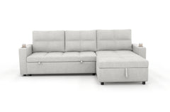 Convertible Fabric Sofa Bed, Pullout Sectional Sleeper Sofa Couches with USB Charging & Cup Holders, L-Shape Sleeper with Storage For Living Room (Beige)