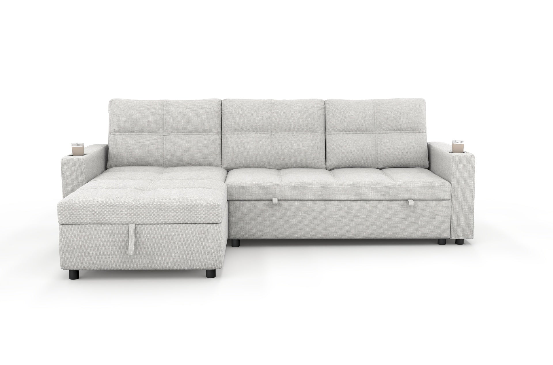 Convertible Fabric Sofa Bed, Pullout Sectional Sleeper Sofa Couches with USB Charging & Cup Holders, L-Shape Sleeper with Storage For Living Room (Beige)