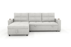 Convertible Fabric Sofa Bed, Pullout Sectional Sleeper Sofa Couches with USB Charging & Cup Holders, L-Shape Sleeper with Storage For Living Room (Beige)